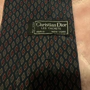 Chiristian Dior Diamond Patterned Silk Tie in Black and Brown